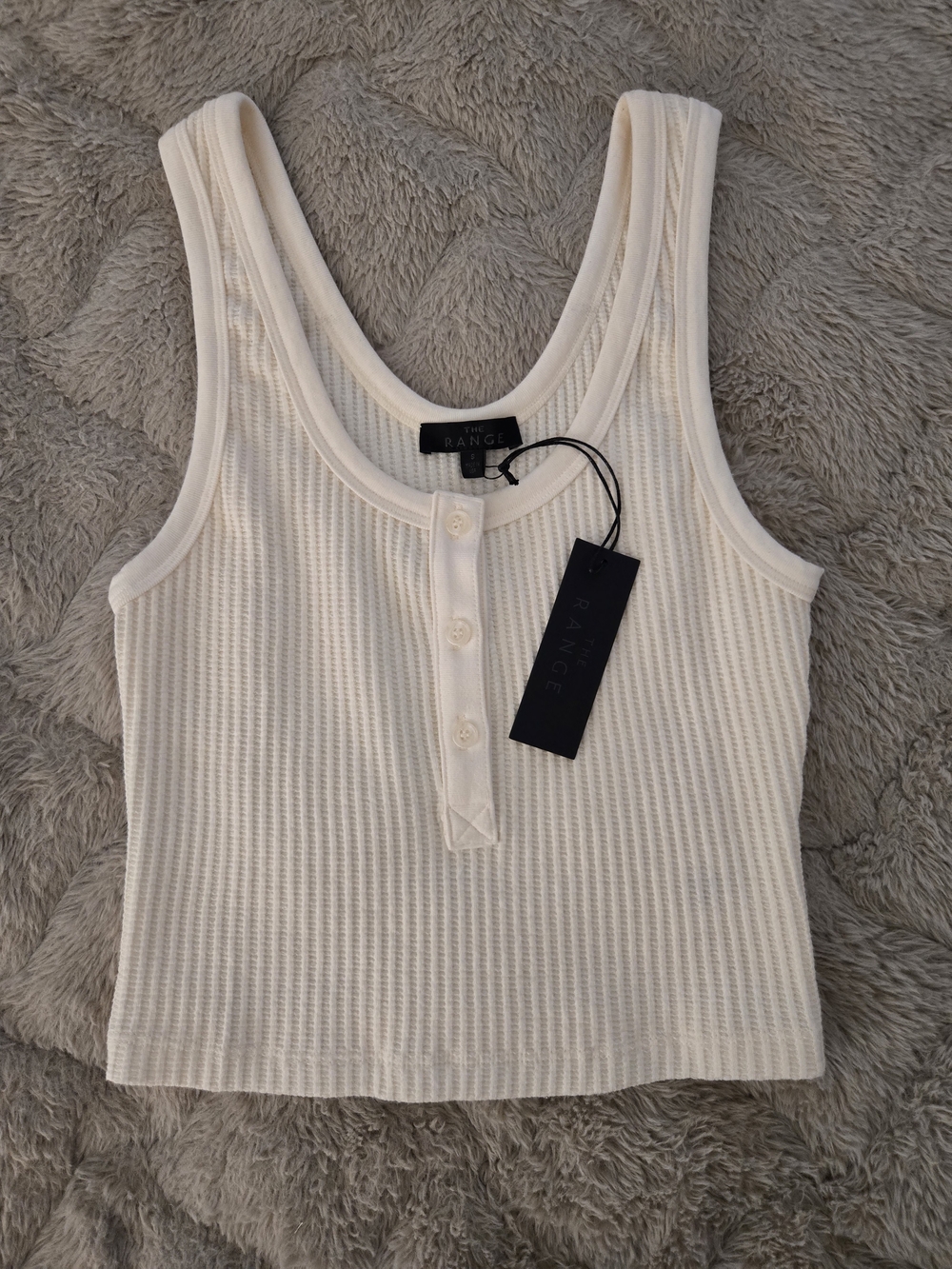 The Range Women's Cream Ribbed Henley Tank Top